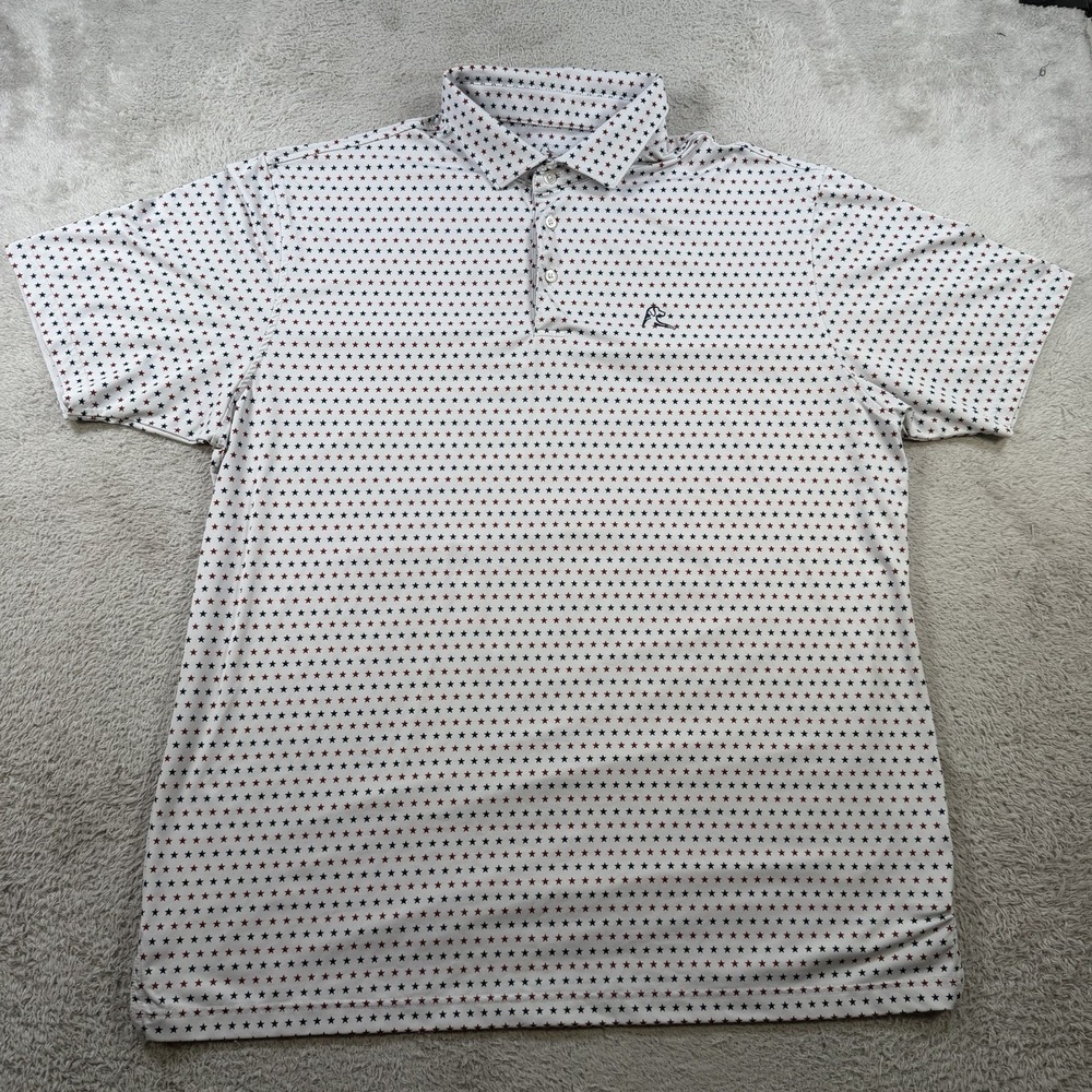 Rhoback Polo Shirt Men 2XL White Red Blue USA Flag Golf Performance Star Stretch